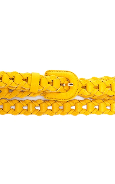 Shop Jacquemus Le Tressee Braided Leather Belt In Yellow