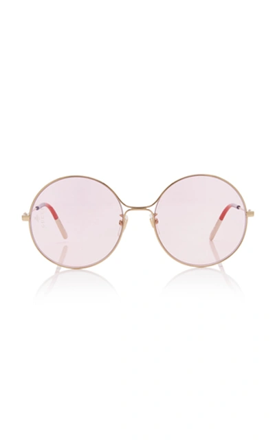 Shop Gucci Glasant Oversized Metal Round Sunglasses In Pink