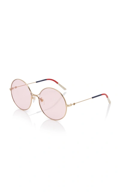 Shop Gucci Glasant Oversized Metal Round Sunglasses In Pink