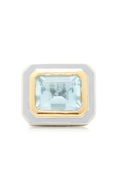 Shop Alice Cicolini 22k Gold, Sterling Silver And Aquamarine Ring In Blue