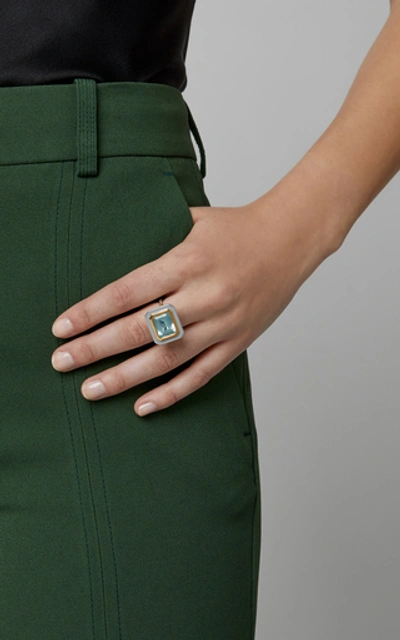 Shop Alice Cicolini 22k Gold, Sterling Silver And Aquamarine Ring In Blue