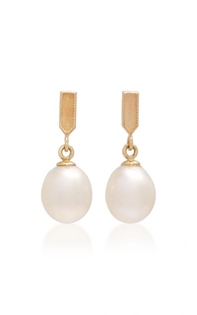 Shop Ashley Zhang Glimmer 14k Gold Pearl Earrings In White