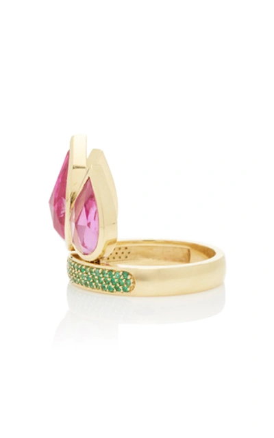 Shop Ark Tiara 18k Gold Emerald And Topaz Ring In Multi