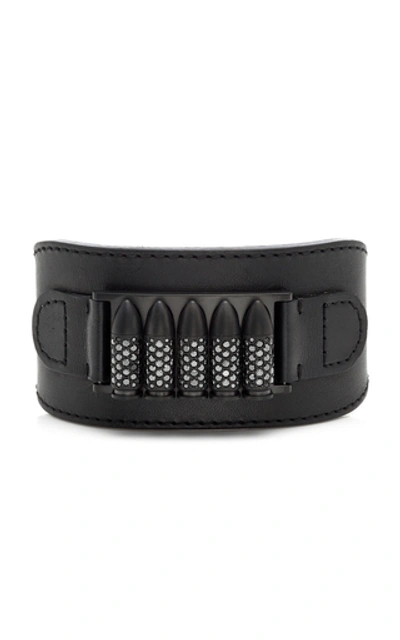 Shop Akillis Leather, Titanium And Diamond Bracelet In Black