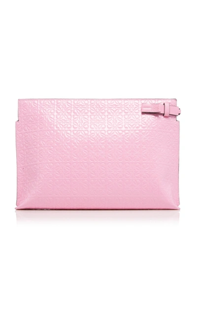 Shop Loewe T-pouch Repeat Embossed Leather Clutch In Pink