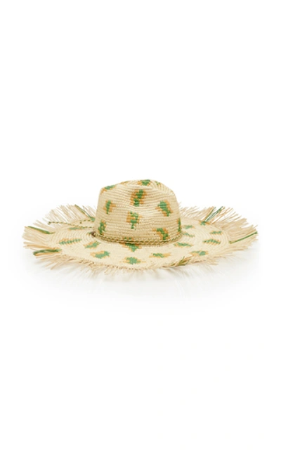 Shop Sensi Studio Exclusive Frayed Leopard-print Straw Panama Hat In Neutral