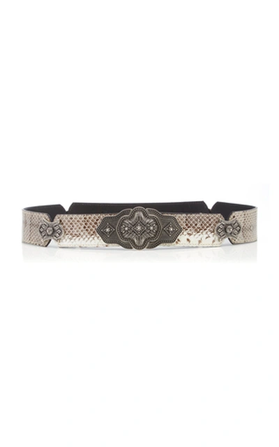 Shop Etro Snake-effect Leather Belt In White
