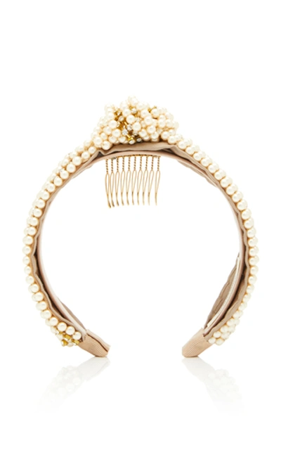 Shop Jennifer Behr Sirene Knotted Crystal And Faux-pearl Headband In Neutral