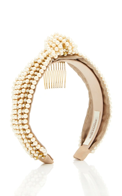 Shop Jennifer Behr Sirene Knotted Crystal And Faux-pearl Headband In Neutral