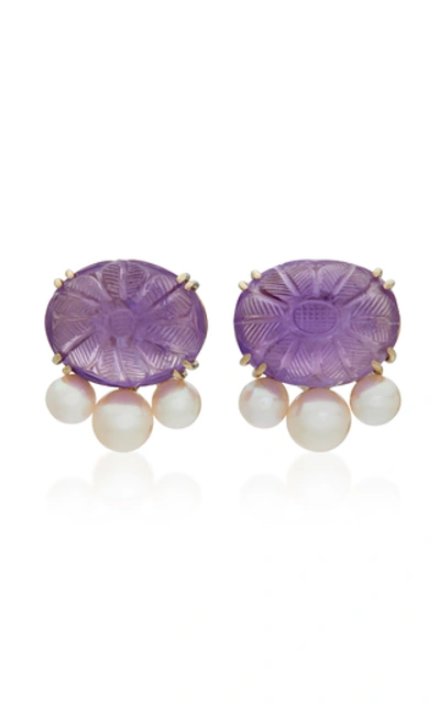 Shop Sorab & Roshi 18k Gold, Amethyst And Pearl Earrings In Purple