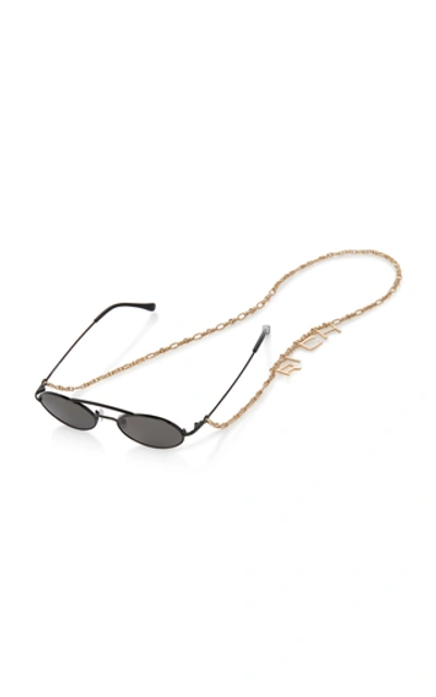 Shop Alessandra Rich X Linda Farrow Round Sunglasses With Chain In Grey