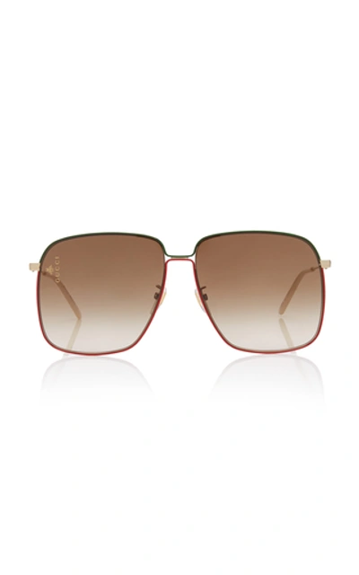 Shop Gucci Glasant Oversized Metal Square-frame Sunglasses In Brown