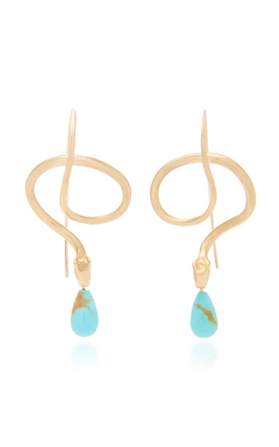 Shop Annette Ferdinandsen Turquoise Serpent Earring In Gold
