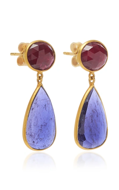 Shop Bahina 18k Gold, Ruby And Iolith Earrings In Blue