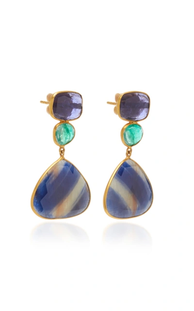 Shop Bahina 18k Gold, Sapphire And Emerald Earrings In Green