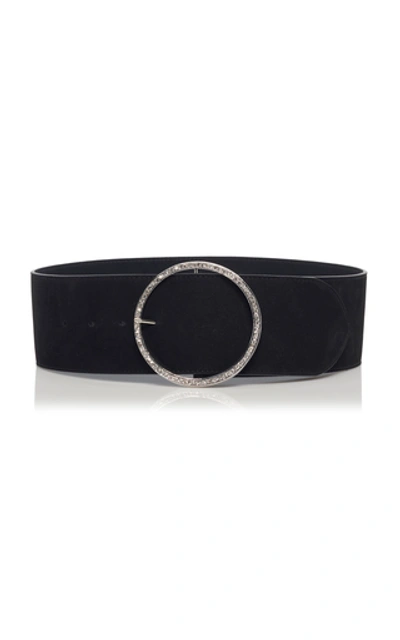 Shop Alessandra Rich Crystal-embellished Suede Belt In Black