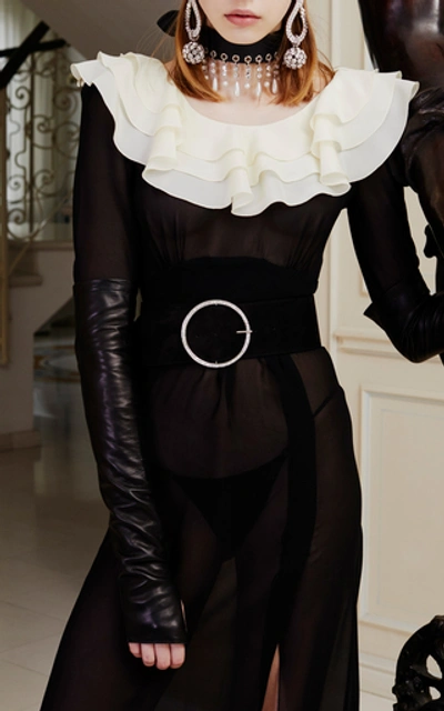Shop Alessandra Rich Crystal-embellished Suede Belt In Black