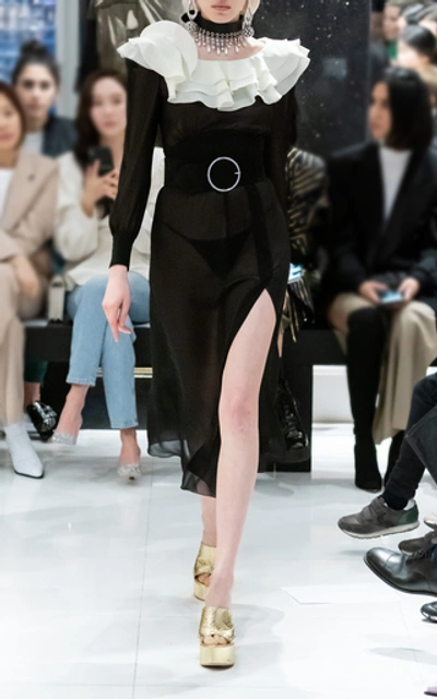 Shop Alessandra Rich Crystal-embellished Suede Belt In Black