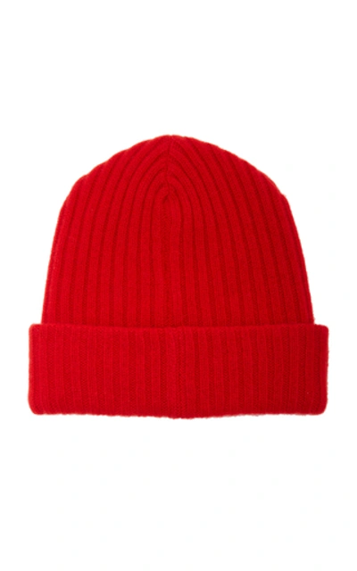 Shop The Elder Statesman Summer Embroidered Ribbed Cashmere Beanie In Red