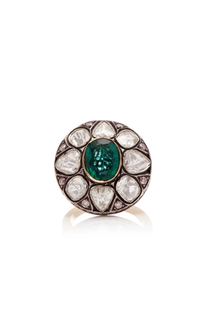 Shop Amrapali 14k Gold, Emerald, And Diamond Ring In Green