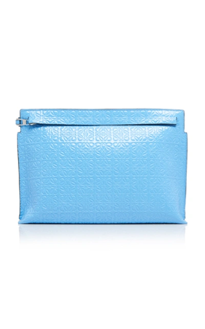 Shop Loewe T-pouch Repeat Embossed Leather Clutch In Blue