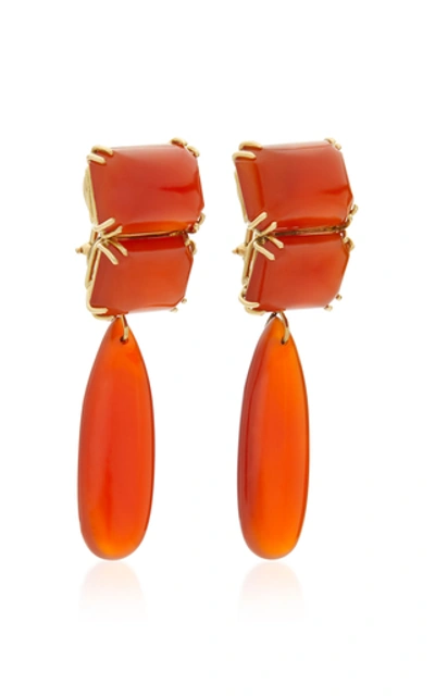 Shop Sorab & Roshi 18k Gold And Carnelian Earrings In Orange