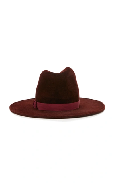 Shop Yestadt Millinery Exclusive Peaks Wide-brimmed Felt Fedora In Burgundy