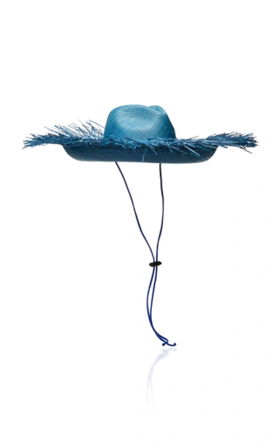 Shop Sensi Studio Frayed Rope-trimmed Straw Panama Hat In Blue