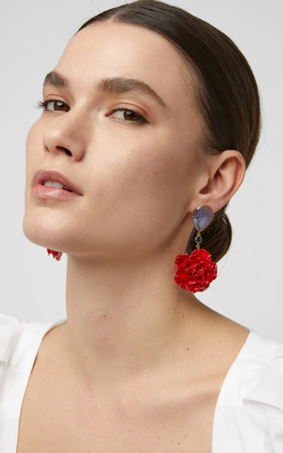 Shop Bahina 18k Gold, Tanzanite, Topaz And Rose Earrings In Red