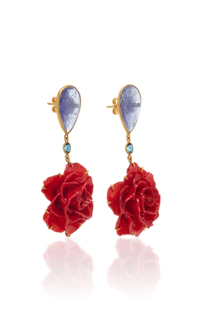 Shop Bahina 18k Gold, Tanzanite, Topaz And Rose Earrings In Red