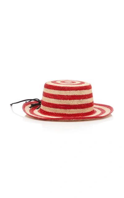 Shop Sensi Studio Exclusive Lace-up Striped Straw Hat In Red