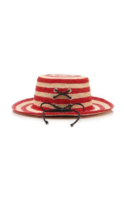 Shop Sensi Studio Exclusive Lace-up Striped Straw Hat In Red