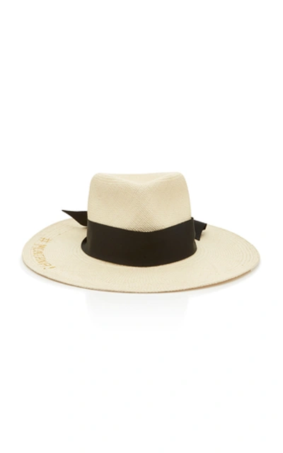 Shop Sensi Studio Texas Babe Embroidered Straw Panama Hat In Neutral