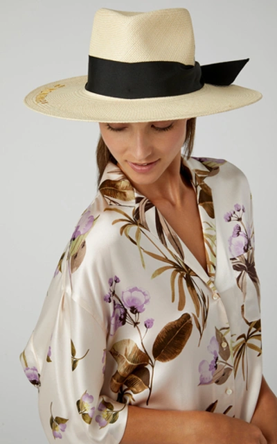 Shop Sensi Studio Texas Babe Embroidered Straw Panama Hat In Neutral