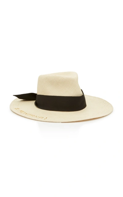 Shop Sensi Studio Texas Babe Embroidered Straw Panama Hat In Neutral