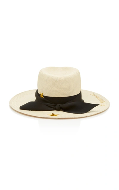 Shop Sensi Studio Texas Babe Embroidered Straw Panama Hat In Neutral