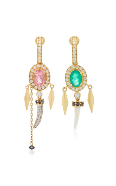 Shop Aron & Hirsch Hamar Asymmetric 18k Gold Multi-stone Earrings