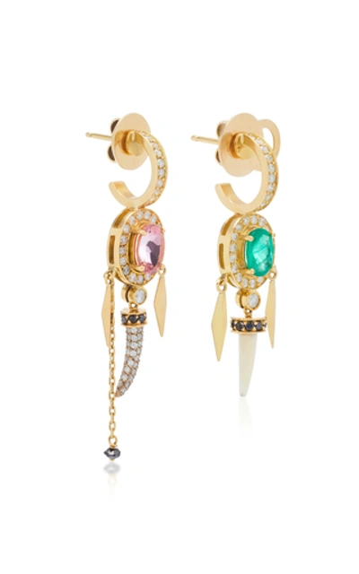 Shop Aron & Hirsch Hamar Asymmetric 18k Gold Multi-stone Earrings