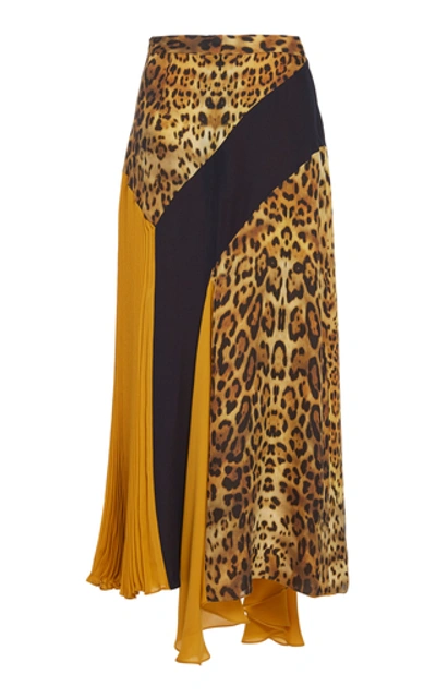 Shop Cushnie Asymmetric Color-block Silk-georgette Midi Skirt In Multi