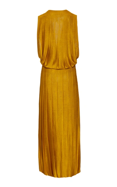 Shop Cushnie Pleated Stretch-knit Midi Dress In Yellow