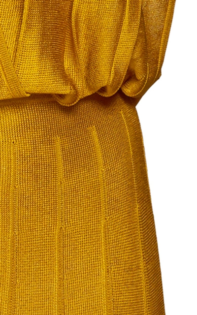 Shop Cushnie Pleated Stretch-knit Midi Dress In Yellow