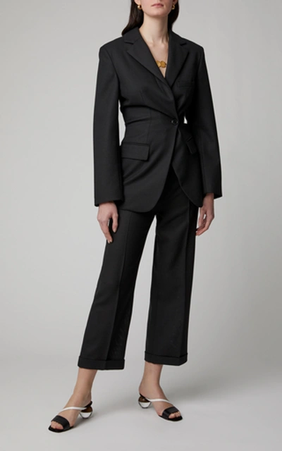 Shop Jacquemus Cropped Wool Straight-leg Pants In Black