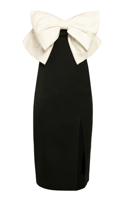 Shop Anna October Galina Bow-detailed Cotton-faille Midi Dress In Black/white