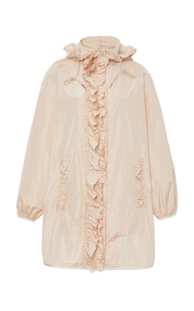 Shop Moncler Genius + Simone Rocha Geranium Ruffled Shell Hooded Jacket Siz In Neutral