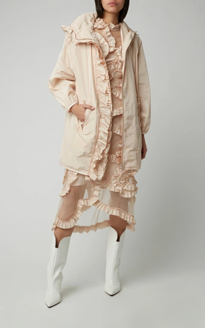 Shop Moncler Genius + Simone Rocha Geranium Ruffled Shell Hooded Jacket Siz In Neutral