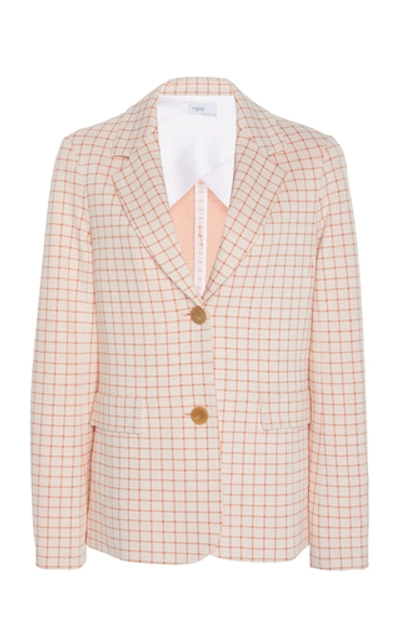 Shop Rosetta Getty Grid Single-breasted Twill Blazer In White