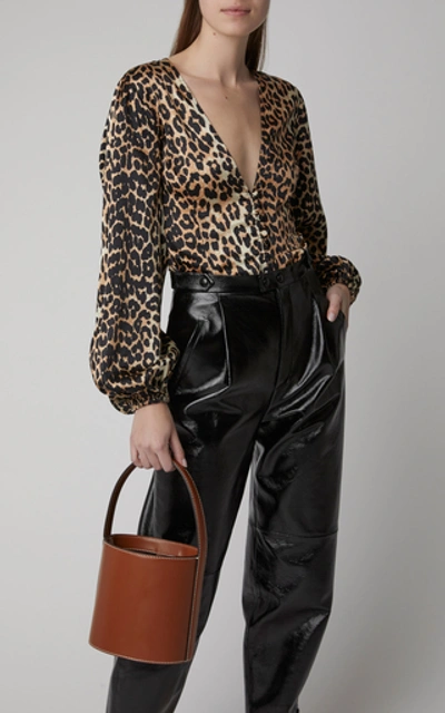 Shop Ganni Leopard-print Silk-blend Satin Top In Animal