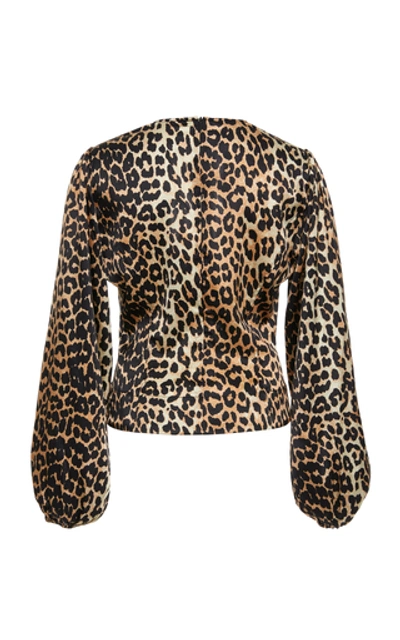 Shop Ganni Leopard-print Silk-blend Satin Top In Animal