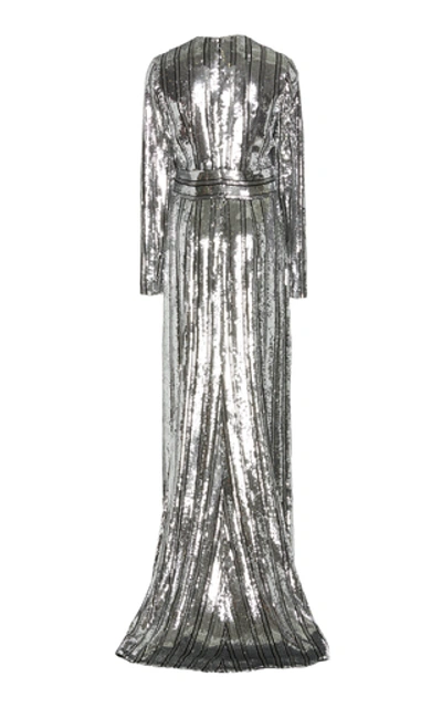 Shop Galvan Stardust Sequined Chiffon Gown In Silver