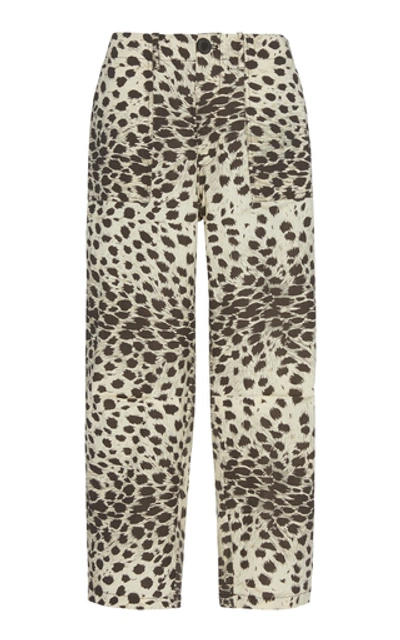 Shop Sea Leo High-waisted Cropped Cheetah-print Cotton Pants In Animal